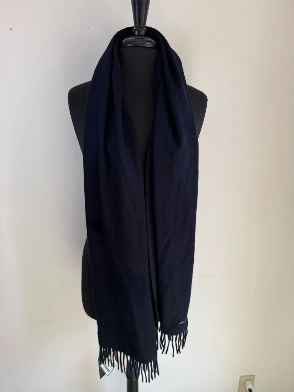 Loro Piana Navy Fringe 100% Cashmere Scarf
